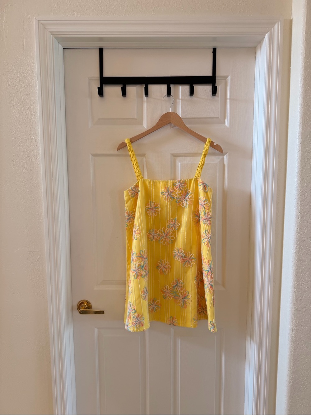 Lena Yellow Floral Braided-Strap Mini Dress